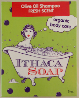 Ithaca Soap Olive Oil Shampoo Bar Long lasting, suds, w/ essential oils. Subscribe to newsletter for a 15% off coupon.
